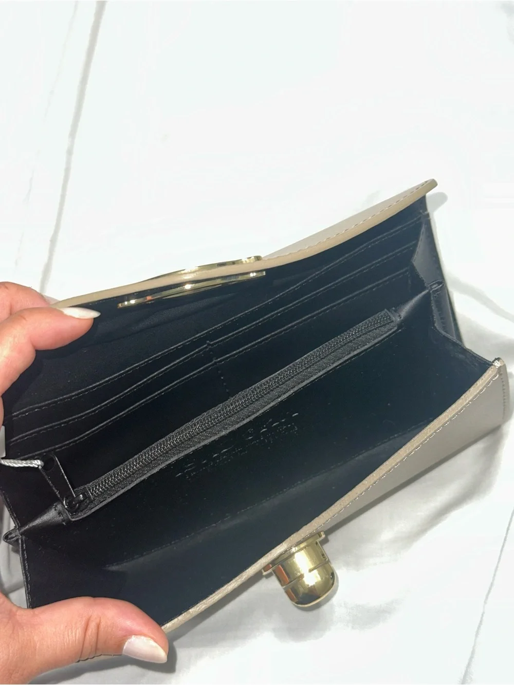 Beige Genuine Leather Clutch